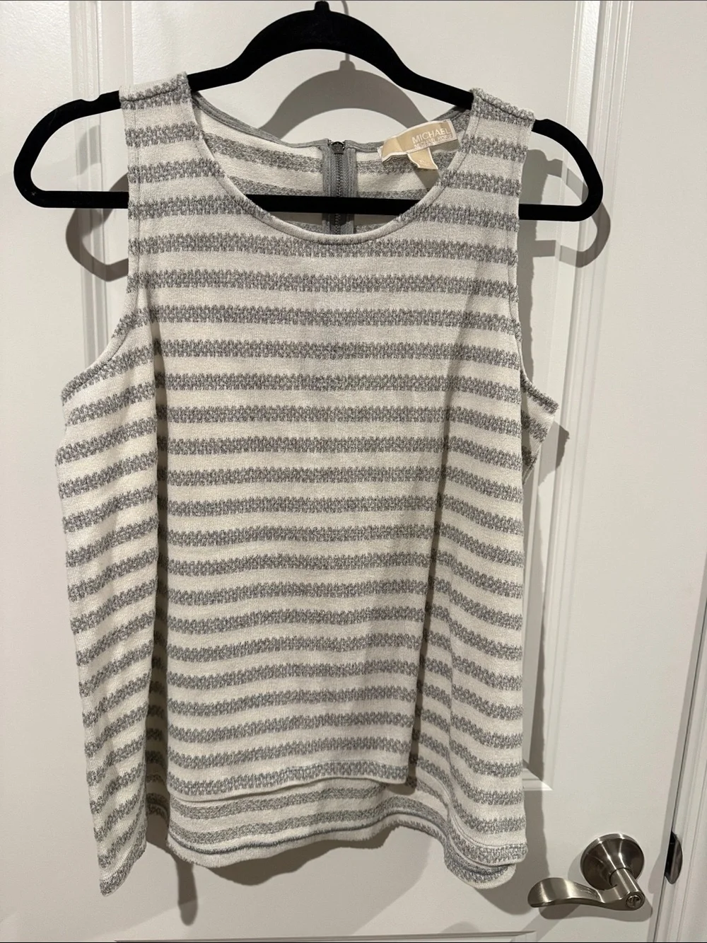 Michael Kors White and Gray Striped Sleeveless Knit Tank